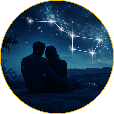 Pareja contemplando su estrella Supernova dentro de una constelación