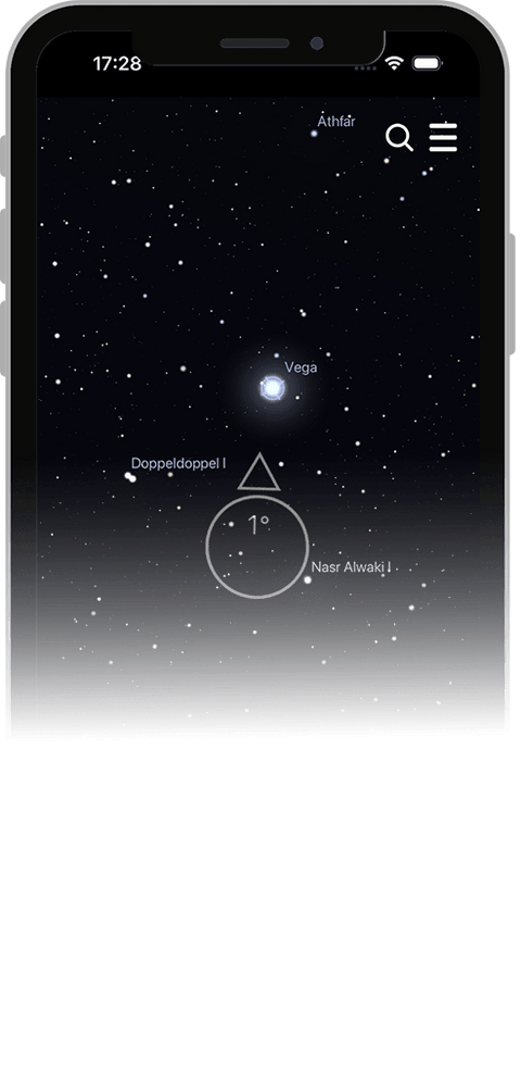 Universe Star Finder con el mapa del cielo y la posición de la estrella