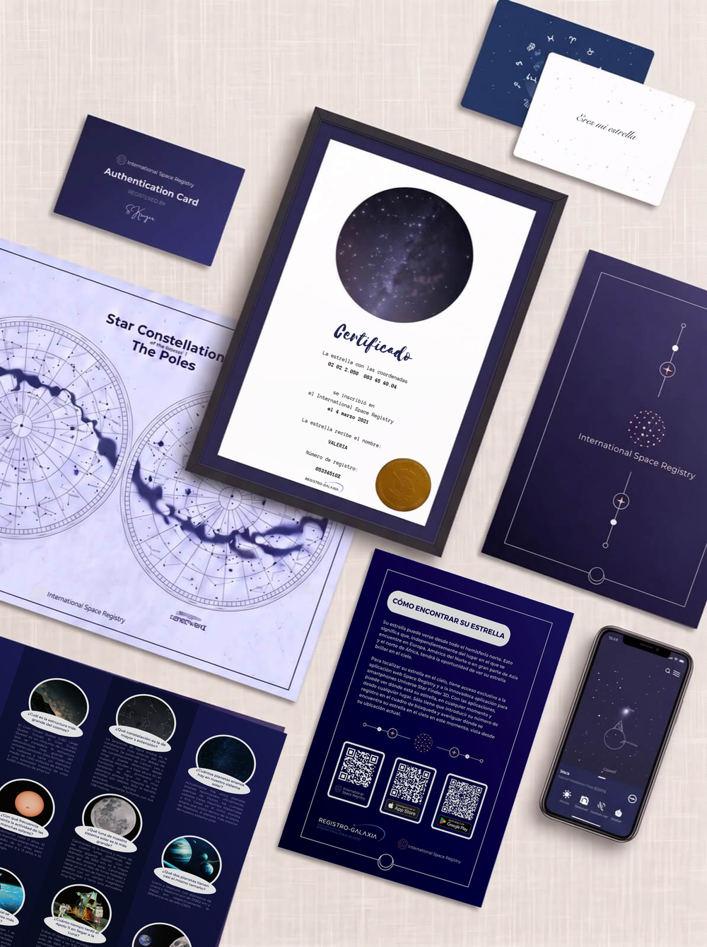 Set de regalo de estrella con certificado, documentos y tarjeta en español